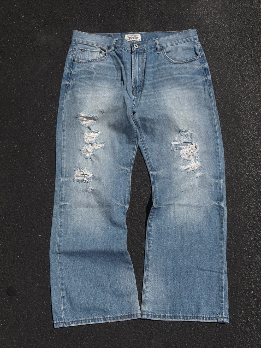 Y2K Aeropostale Driggs Slim Bootcut Light Wash Distressed Jeans Size 36x29 USA